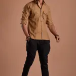 Urban Camel Brown Hunting Style Shirt | Premium Men's Sportswear | Classic Outdoor Design | Comfortable Cotton Fabric | Size 36-44